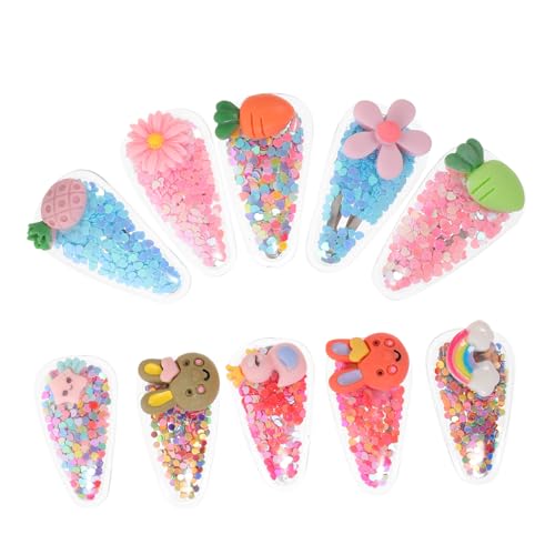 HONITANO 10 Stück Teiliges Haarspangen mit Glitzer PVC Haarklammern in Buntem Design Niedliche Hasen Accessoires für Mädchen Schonend Modisch für Alltag und Festtagsfrisuren von HONITANO