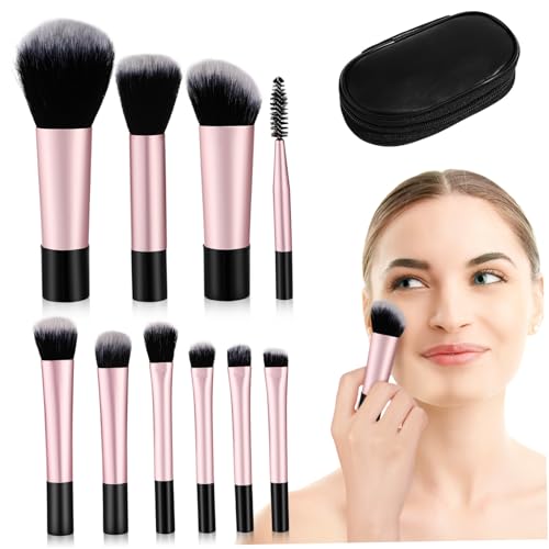 HONITANO 10 Stück Teiliges Mini Make Up Pinselset Reisegröße mit Weichen Borsten Kompakt und Tragbar Aufbewahrungstasche für Lidschatten Highlighter Unterwegs von HONITANO
