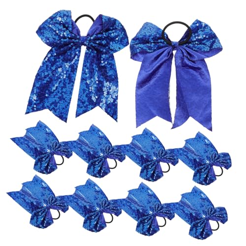 HONITANO 10 Stück Teiliges Pailletten Haarschleifen für Mädchen Elastische Ponytail halter Cheerleading Haarschmuck Strapazierfähige Stoffbögen für Tanz Sport und Alltag von HONITANO