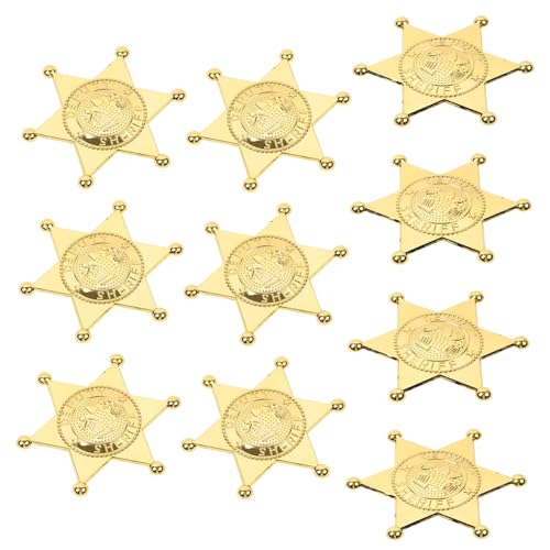 HONITANO 10 Stück Teiliges Polizeimarke Kunststoff Goldfarben Leichtes Wiederverwendbares Cosplay für Halloween Kostüm Party Zubehör Robuste Badge Brosche für Faschingskostüme von HONITANO