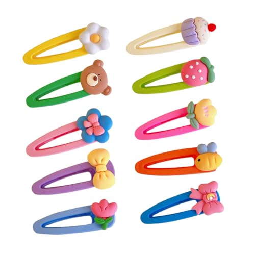 HONITANO 10 Stück Teiliges Set Süße Cartoon Haarspangen für Mädchen Langlebige Resin und Metallclips Fester Sitz Vielseitiger Haarschmuck für Geburtstag Shower Weihnachten und Alltag von HONITANO
