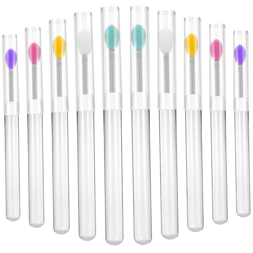HONITANO 10 Stück Teiliges Silikon lippenpinsel Transparentem Griff und Deckel Wiederverwendbar Waschbar Multifunktional für Lippenmasken Lippenstift Lipgloss Lidschatten Tragbar für von HONITANO