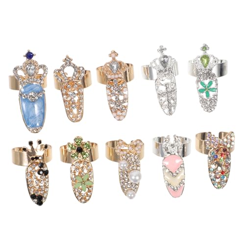 HONITANO 10 Stück Teiliges Verstellbare Gelenkringe Damen Punk Schmuck mit Strasssteinen Fingernägel Ringe für und Bequem zu Tragen von HONITANO