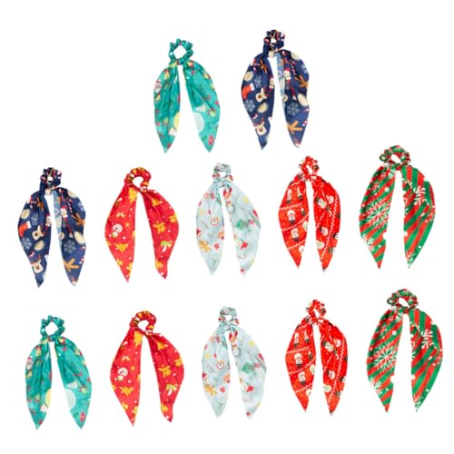 HONITANO 12 Stück Teiliges Weihnachts Haargummi mit Bunten Schleifen Elastische Strapazierfähige Haarbänder mit Festlichen Weihnachtsmotiven Ponytail Accessoires für Damen Party und Bühne von HONITANO