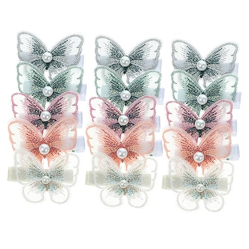 HONITANO 15 Stck Teiliges Kleine Schmetterling Haarspangen aus Netzstoff mit Perlenbesatz Farblich Sortiert Orange Weiß Grün Dekorative Haarklammern für Mädchen und Damen Geeignet für von HONITANO