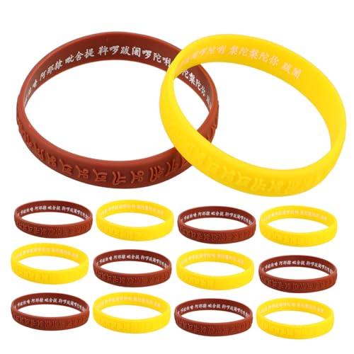 HONITANO 16 Stück Teiliges Silikonarmband mit Sanskrit Design Elastische Flexible Armbänder Gelb Hautfreundliches Material Vielseitig für Sport Partys Reisen und Alltag Geeignet von HONITANO