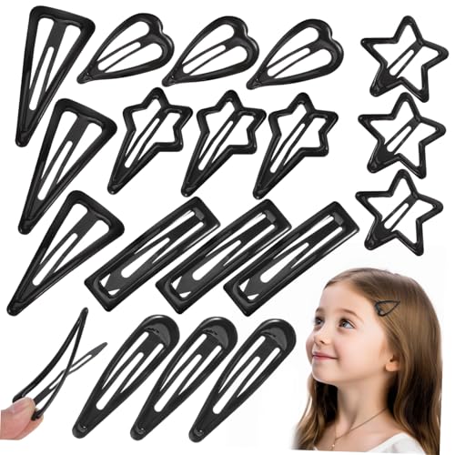 HONITANO 18 Teiliges Kleine Schwarze Metall Haarklammern mit Sicherem Druckverschluss Rutschfest und Robust Modische Haarspangen für Mädchen und Frauen Vielseitig für Verschiedene von HONITANO