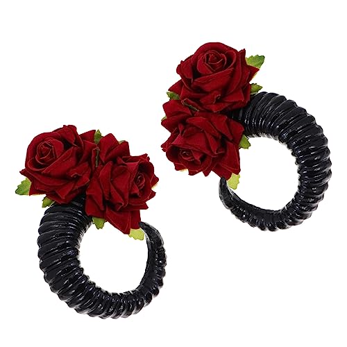HONITANO 1paar Dekorative Haarbänder Mit Horn-design Festival Kopfschmuck Für Partys Und Fotoshootings Schwarz Mit Zwei Rosen Für Halloween Und Rollenspiele von HONITANO