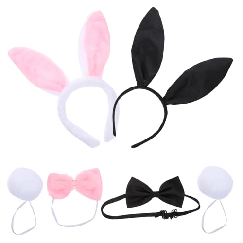 HONITANO 2 Sätze Hasenohren Haarreif Teilig mit Flauschigen Kaninchenohren Schleife und Leichtes Langlebiges Kaninchen Kostüm Zubehör für Fasching Karneval Ostern und Cosplay von HONITANO