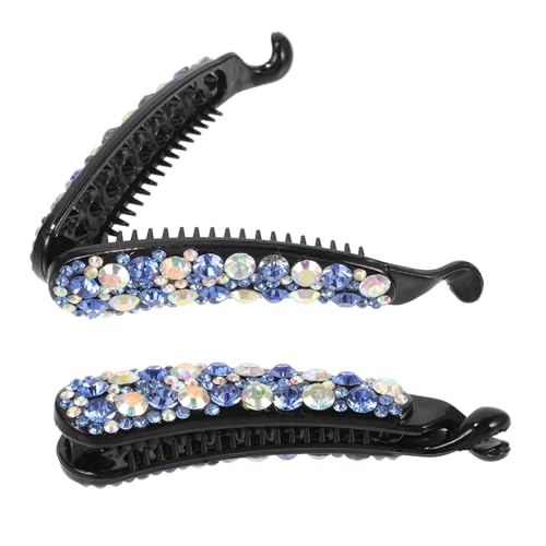 HONITANO 2 Stück Bananenspange Vintage Haarklammer mit Strassbesatz Große Haarspangen für Dickes Haar Robuste Ponytail Halter Haarschmuck Damen und Mädchen von HONITANO