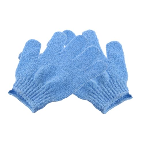 HONITANO 2 Stück Blaue Nylon Duschhandschuhe Peelinghandschuh Körperpeeling Waschlappen für Damen Herren Elastisch Maschinenwaschbar Schnelltrocknend mit Aufhängeschlaufe von HONITANO