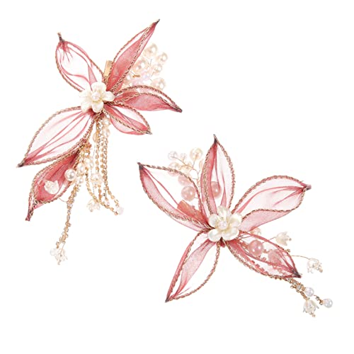 HONITANO 2 Stück Blumen Haarklammern mit Tassel Leichte Haarschmuck Clips für Frauen und Mädchen Traditioneller Haarspangen für Dünnes und Dickes Haar Teiliges Set Rot von HONITANO