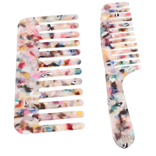 HONITANO 2 Stück Breitzinkiger Haarkamm für Lockiges und Glattes Haar Sanft Entwirrend Frei von Haarbruch Ergonomischer Griff Antistatisch für Damen Herren Vielseitig für Salon und Zuhause von HONITANO