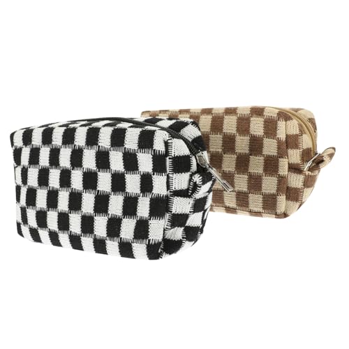 HONITANO 2 Stück Checkered Cosmetic Bag Großes Fassungsvermögen Reißverschluss Kosmetiktasche Damen Makeup Tasche Reise Organizer für Toilettenartikel und Stifte Zweifarbig Khaki HONITANO 2 Stück Checkered Cosmetic Bag Großes Fassungsvermögen Reißverschluss Kosmetiktasche Damen Makeup Tasche Reise Organizer für Toilettenartikel und Stifte Zweifarbig Khaki von HONITANO