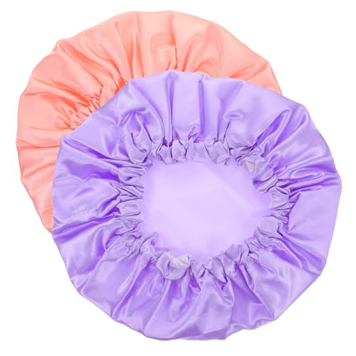 HONITANO 2 Stück Doppellagige Satin Duschhauben Wasserdichte Elastische Schlafhauben für Damen und Mädchen Atmungsaktiv Vielseitig für Bad Spa Make Up und Haarschutz Bequem und Praktisch von HONITANO