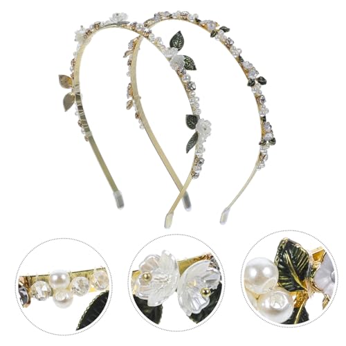 HONITANO 2 Stück Goldfarbene Strass Perlen Haarreif mit Blumenmuster Kompaktes Stilvolles Stirnband für Damen Hautfreundlich Langlebig Modischer Haarschmuck für Frauen und Mädchen von HONITANO