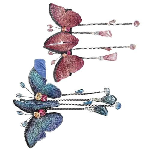 HONITANO 2 Stück Haarklammern mit Schmetterling und Quaste Bunte Haarspangen für Damen Langlebige Barrettes mit Feinem Design für Alltag Party und Festliche Anlässe von HONITANO