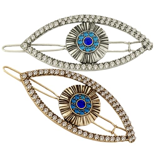 HONITANO 2 Stück Haarklammern mit Strasssteinen Evil Eye Haarspangen aus Legierung Vintage Haarschmuck für Damen Dekorative Haarpins in Antik Gold und Silber Modische Haaraccessoires von HONITANO