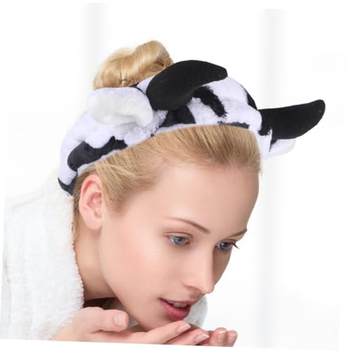 HONITANO 2 Stück Kuhhörner Haarbänder aus Flanell Elastisch Verstellbar Spa Stirnband für Damen und Teens Vielseitig für Gesichtsreinigung Make up und Beauty anwendungen von HONITANO