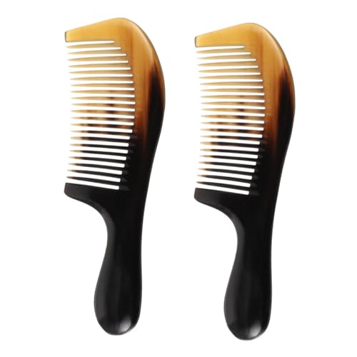 HONITANO 2 Stück Natürlicher Oxhorn Kamm Leicht Tragbar Kopfhaut Massage Werkzeug Doppelseitiger Haarkamm Glattes Styling für Damen Herren von HONITANO