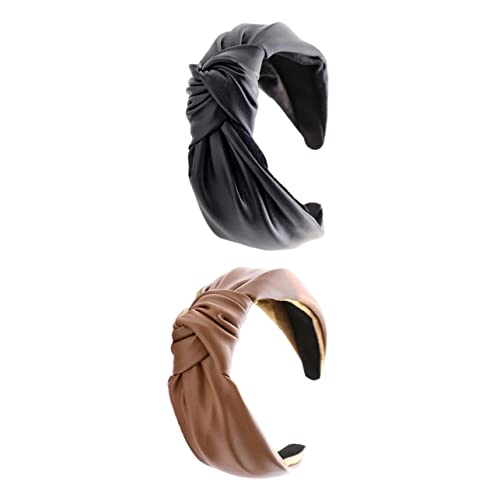 HONITANO 2 Stück PU Leder Haarband Damen mit Knoten Weiches Originelles Stirnband für Spa Sport und Alltag Elastisch Langlebig und Modischer Haarschmuck in Schwarz und Braun von HONITANO