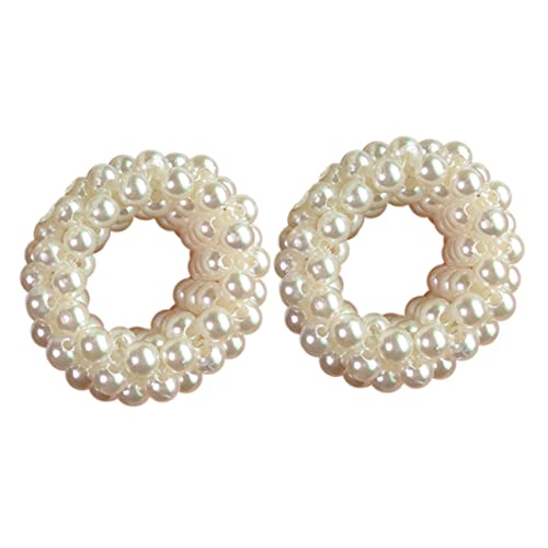 HONITANO 2 Stück Perle Haargummi Perlen-Pferdeschwanz-Halter Perlenkrawatte Haarbindungen für Frauen lang Bands haarschmuck Perlen Haarseil Mädchen Perlenhaargummi Perlenhaarband Weiß von HONITANO