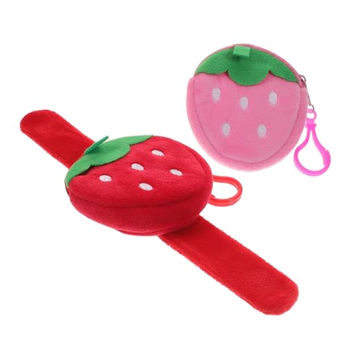 HONITANO 2 Stück Plüsch Klatscharmbänder Erdbeer Design Weiche Snap Wristbands Leichte Obst Armbänder für Mädchen Party und Alltag Bequem und Hautfreundlich von HONITANO