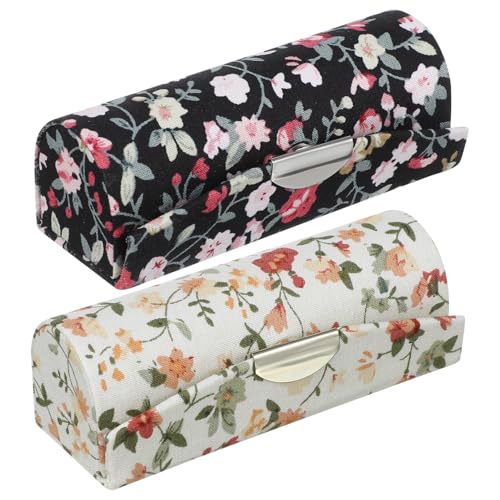 HONITANO 2 Stück Retro Lippenstiftetui mit Blumenmuster Tragbare Make up Box mit Spiegel Kompakte Aufbewahrung für Lippenstifte und Kosmetik Eleganter Organizer für Damen Floral Gestaltet von HONITANO