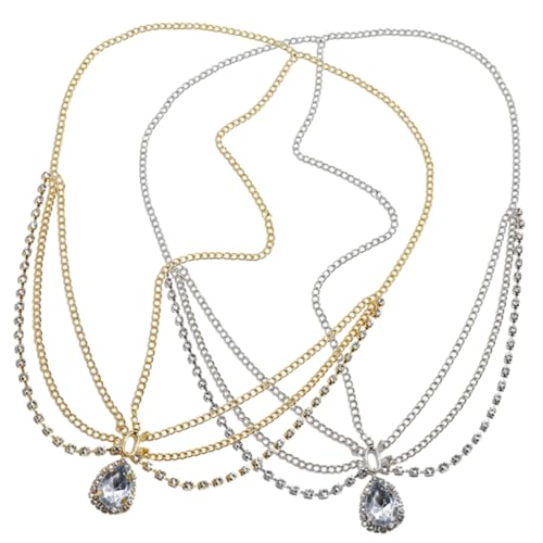 HONITANO 2 Stück Stirnband Damen Haarkette mit Strass für Hochzeit Braut Mädchen Eleganter Kopfschmuck in Gold und Silber Zarter Haarschmuck für Festliche Anlässe und Engagement von HONITANO