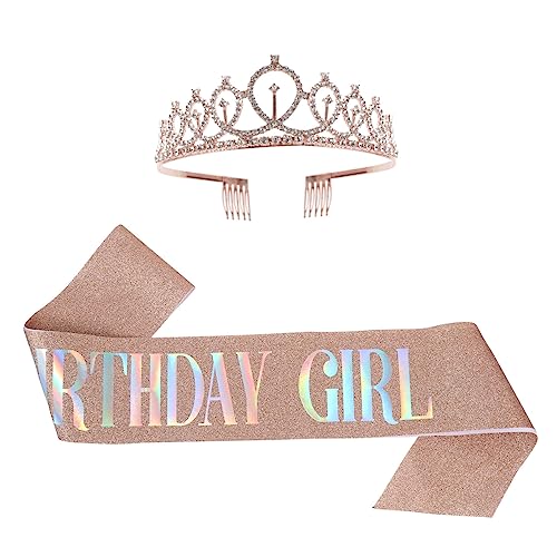 HONITANO 2stücke Teiliges Geburtstagskrone Mit Strass Und Bedruckte Schärpe Für Mädchen Party-dekoration Für Königliche Geburtstagsfeiern Und Erinnerungsfotos von HONITANO