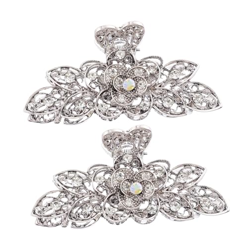 HONITANO 2 Stück Teiliges Damen Haarklammern mit Retro Zirkonia Blumenmotiv Robuste Haar Krallenspangen für Dickes Haar Vielseitig für Alltag Make Up Kochen und Bad Geeignet von HONITANO