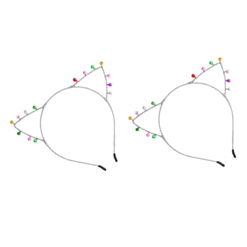 HONITANO 2 Stück Teiliges Katzenohren Haarreif Glocken Silbernes Cosplay Stirnband für Damen Festlicher Haarschmuck für Weihnachten und Mottopartys von HONITANO