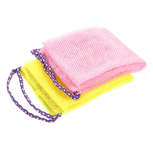 HONITANO 2 Stück Teiliges Peeling Badetuch mit Zugband Schnell Schäumender Reißfester Rücken Waschlappen für Gründliche Reinigung von Rücken Nacken Schultern und Beinen Wiederverwendbar von HONITANO