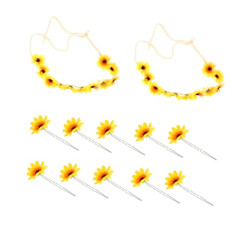 HONITANO 2 Stück Teiliges Sonnenblumen stirnband Teiligem Blumen haarspangen Modische Haarschmuck kombination für Damen und Mädchen Geeignet für Hochzeit Party Fotoshooting und Alltag von HONITANO