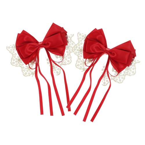 HONITANO 2 Stück Teiliges Spitzen Haarspangen mit Schleifen für Damen und Teenager Handgefertigte Haarklammern mit Eleganten Roten Spitzen Süße Haarschleifen für Modische Flechtfrisuren von HONITANO