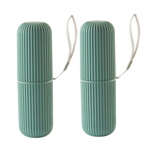 HONITANO 2 Stück Teiliges Tragbares Zahnbürstenetui mit Schraubverschluss und Aufhängeschlaufe Langlebige Kunststoffbox für Zahnbürste und Zahnpasta Multifunktionaler Organizer für Reisen von HONITANO