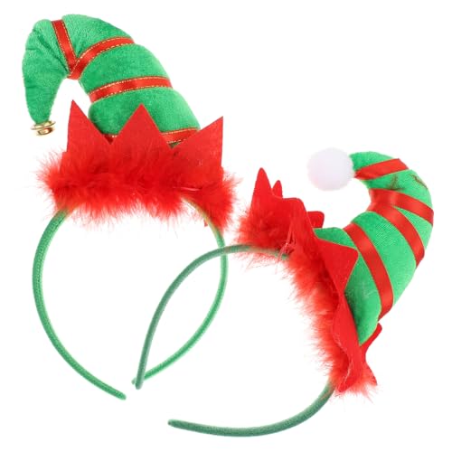 HONITANO 2 Stück Teiliges Weihnachts Haarband mit Glocken und Federn Kreative Mütze Stirnbänder für Karneval Kostümparty Verstellbar und Stabil Grün Weißes Design für Erwachsene von HONITANO