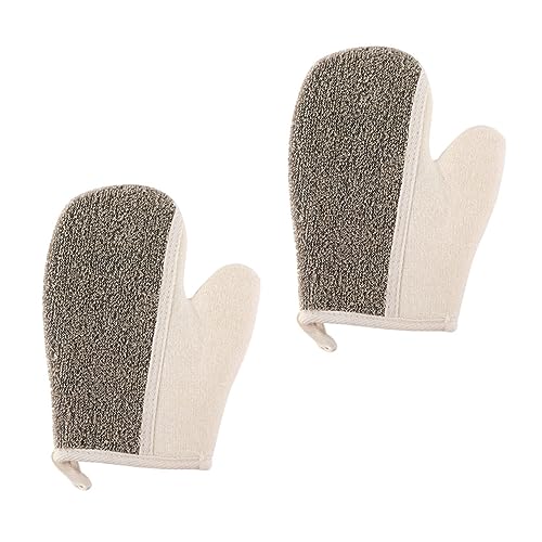HONITANO 2 Stück Wendbare Badehandschuhe Körper Peeling-Handschuhe waschen exfoliating glove exfoliate gloves handtücher Duschhandschuhe verdicken kreative Duschhandschuhe Flachs Black von HONITANO