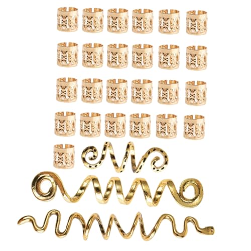 HONITANO 28 Stück Teiliges Dreadlock Schmuck aus Goldenem Metallring Haarschmuck für Zöpfe und Braids Stylische Haar charms und Manschetten Geeignet für Partys Hochzeiten Einfaches von HONITANO