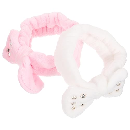 HONITANO 2stücke Haarschmuck Stirnbänder Für Damen Elastische Spa Kopfband Für Gesichtsreinigung Make-up Und Wellness Mit Schleifen-design Und Strasssteinen Für Zuhause Und Unterwegs von HONITANO