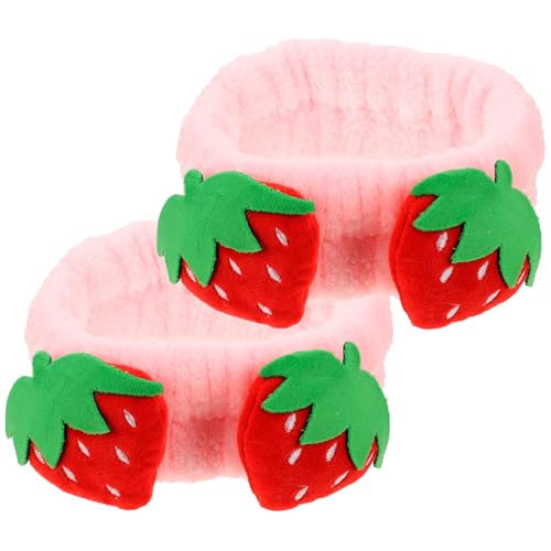 HONITANO 2stücke Waschstirnbänder Gesichtsreinigungs-haarband Erdbeerförmige Stirnbänder Elastische Haarbänder Hautfreundliche Haar-accessoires Für Zähneputzen Waschen Schminken Baden von HONITANO