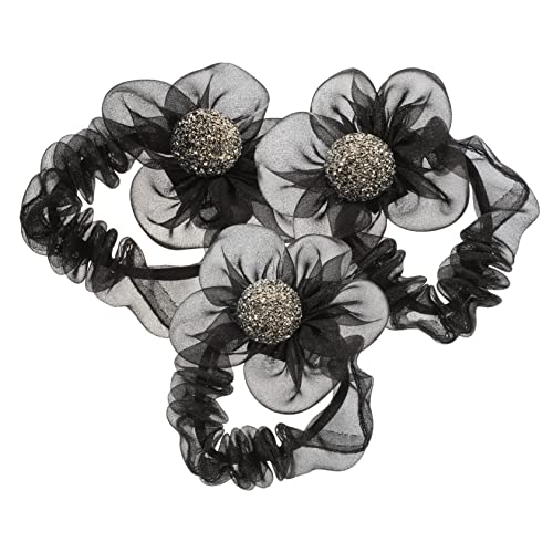 HONITANO 3 Stück Blumen Haarbänder für Damen Haargummis aus Netzstoff mit Strass Haaraccessoires für Partys und Alltag Geeignet für Haartypen von HONITANO
