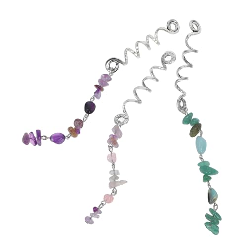 HONITANO 3 Stück Dreadlocks Haarschmuck mit Natürlichem Steinanhänger Langlebige Metall Haarringe für Zöpfe Modische Flecht Accessoires in Silber mit Violett und Grün Wiederverwendbar für von HONITANO