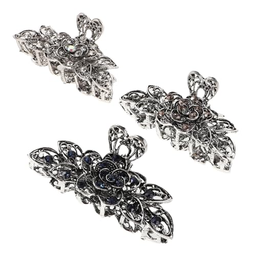 HONITANO 3 Stück Große Vintage Haarklammer aus Langlebiger Metalllegierung mit Funkelnden Strasssteinen Floraler Retro Klauen Design für Frauen und Mädchen Fester Griff Leichter Schmuck für von HONITANO