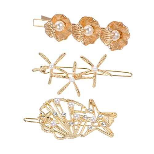 HONITANO 3 Stück Perlen-Muschel-Haarnadel elegant Styling Mädchen Rosa Bobby Haarspangen aus Metall hohle Haarspange Perlenspangen aus Metall Haarspange aus Metallperle Legierung Golden von HONITANO
