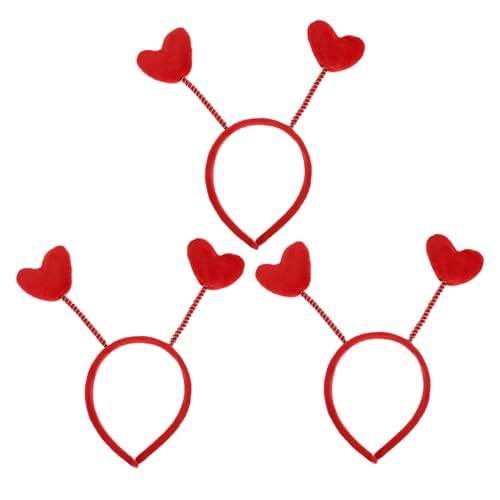 HONITANO 3 Stück Rotes Haarschmuck Teilig mit Elastischen Liebesherz Haarreifen für Mädchen und Frauen Atmungsaktive Stoffhaarbänder Geeignet für Valentinstag Alltag und Partys von HONITANO