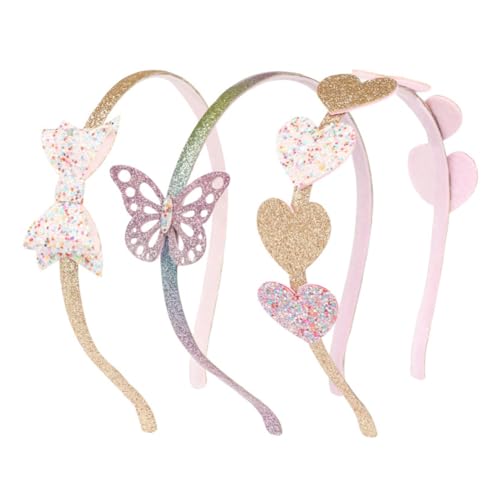 HONITANO 3 Stücke Kinder Glitzer Stirnbänder Herz Schmetterlinge Verstellbar Pailletten für Kleinkinder Haarschmuck für Valentinstag von HONITANO