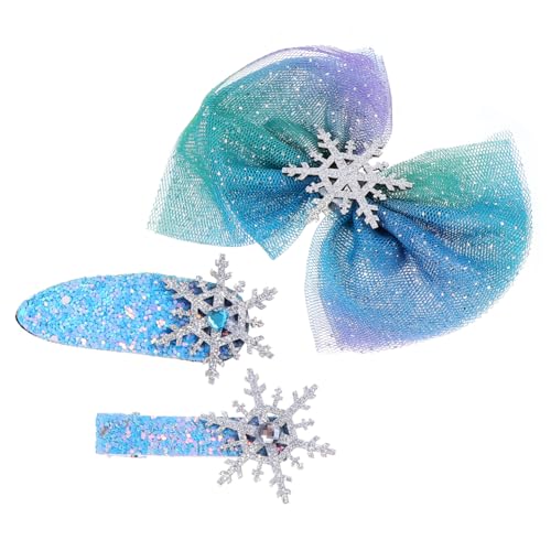 HONITANO 3 Stück Teiliges Haarschmuck mit Schleifen und Schneeflocken Blaue Haarspangen Weihnachten Langlebige Damen Haarnadeln Modische Funkelnde Haarclips für Alltag Masquerade Cosplay von HONITANO