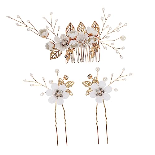 HONITANO 3 Stück Teiliges Hochzeits Haarnadel Set aus Legierungsmetall Eleganter Brautschmuck mit Blumenhaarspangen Haarkamm mit Strasssteinen Geeignet für Braut und Festliche Anlässe von HONITANO