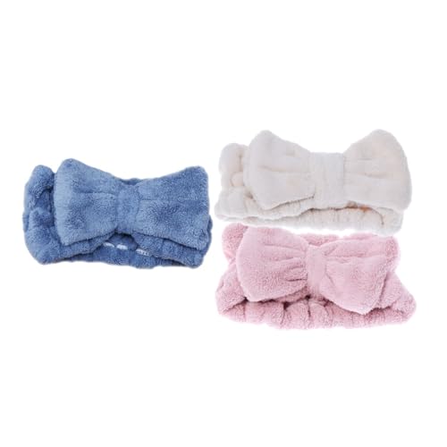 HONITANO 3 Stück Teiliges Korallen fleece Gesichts stirnband mit Elastischer Schleife Weiches Makeup Haarband für Damen Bequemes Kopfband zum Waschen und Sport Farben Blau Weiß Rosa von HONITANO